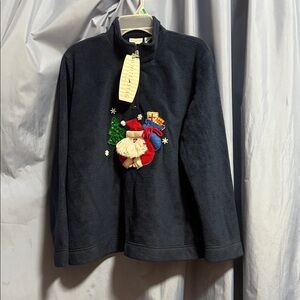 White Stag Kids Dark Blue Fleece Jacket with Holiday Design